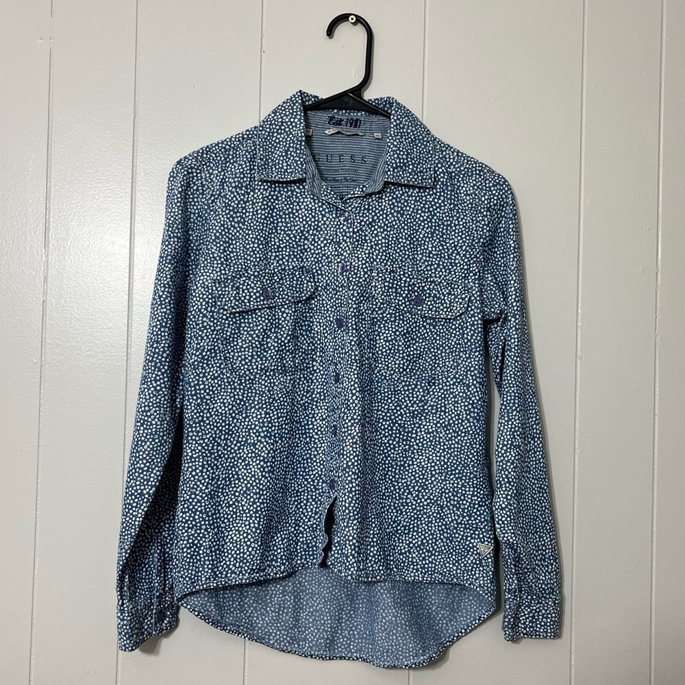 Guess Womens Blue Long Sleeve Shirt Size XS